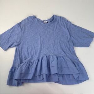 ANTHROPOLOGIE Akemi + Kin Ruffle
Peplum Hem Blue T-Shirt OVERSIZED EUC